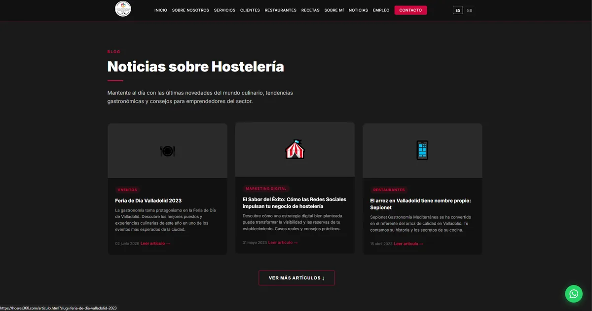 Web hosres360.com — sección servicios, desarrollada por Zecrom Valladolid