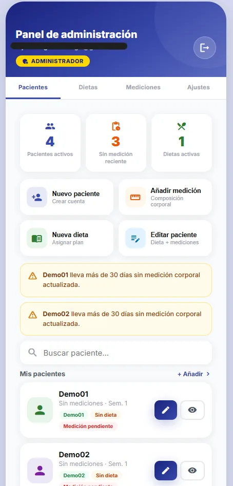 NutriApp — panel de gestión para nutricionistas, Zecrom